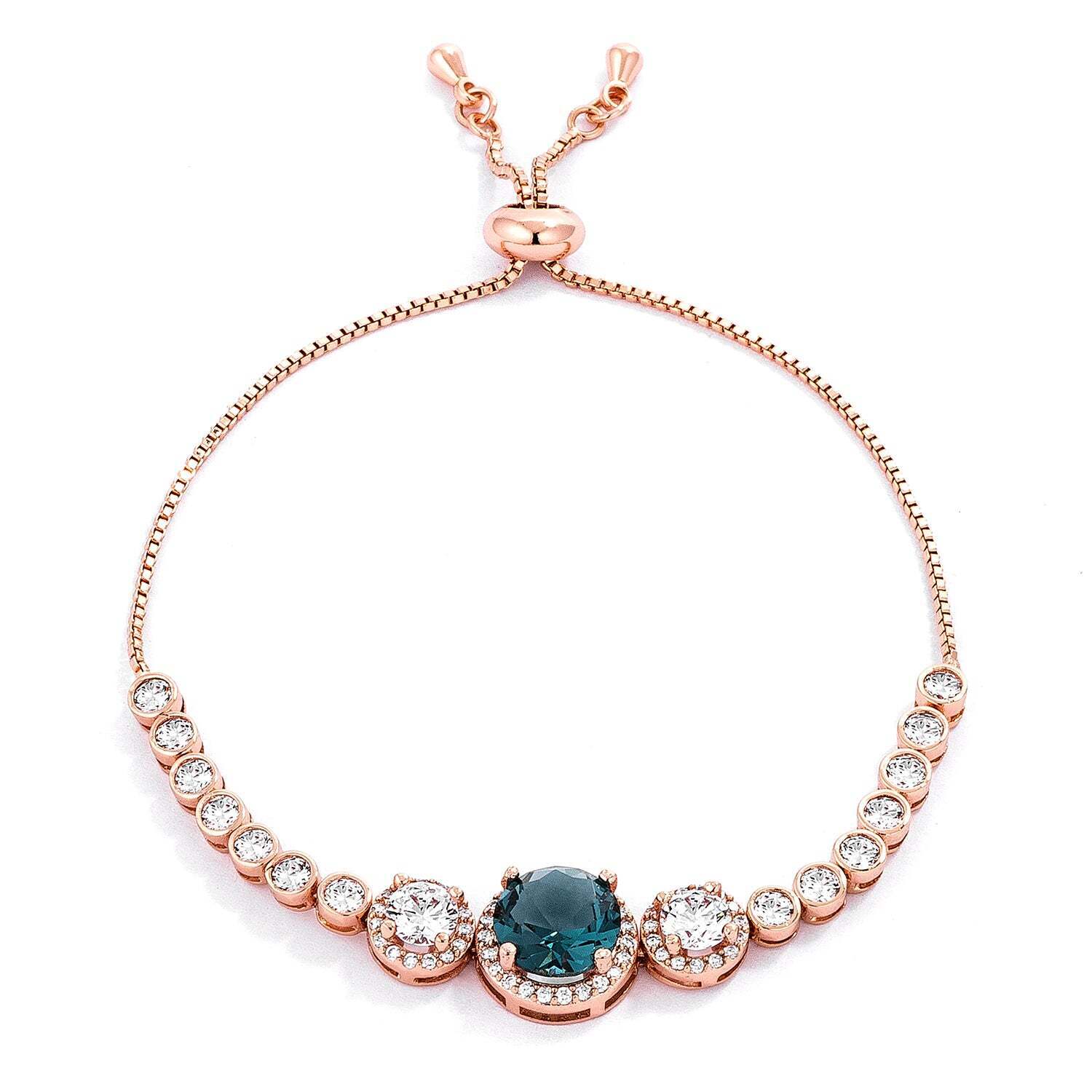 Adjustable Rose Gold Plated Graduated Cz Bolo Style Tennis Bracelet